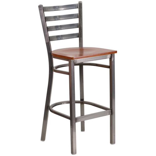 Flash Furniture XU-DG697BLAD-CLR-BAR-CHYW-GG Cherry Finish Seat With Ladder Back Steel Clear Coated Frame Hercules Series Restaurant Bar Stool