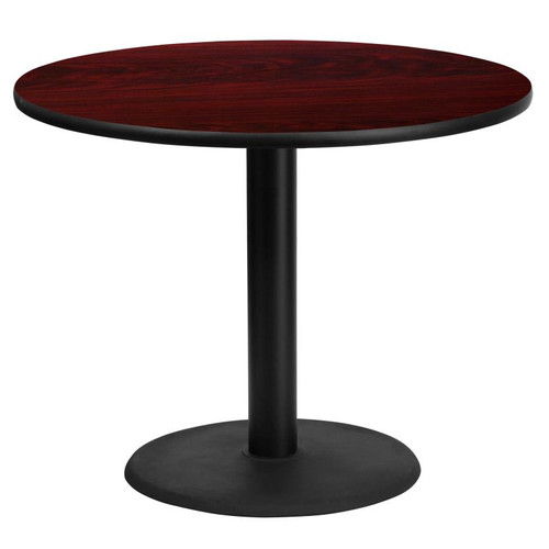 Flash Furniture XU-RD-36-MAHTB-TR24-GG 36" Dia. Round Mahogany Laminated Dining Height Table with Pedestal Base