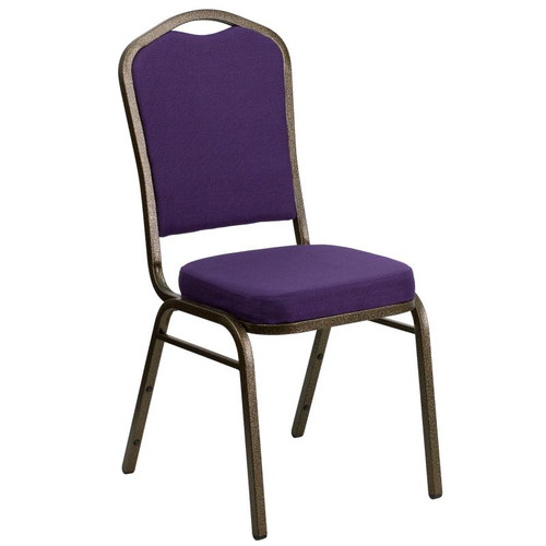 Flash Furniture FD-C01-PUR-GV-GG Purple Fabric Upholstered Gold Vein Powder Coated Frame Finish Hercules Series Stacking Banquet Chair