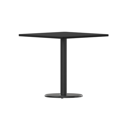 Flash Furniture XU-BLKTB-3030-TR18-GG 30" W Black Cast Iron Column Powder Coated and Laminate Finish Round Base Square Table