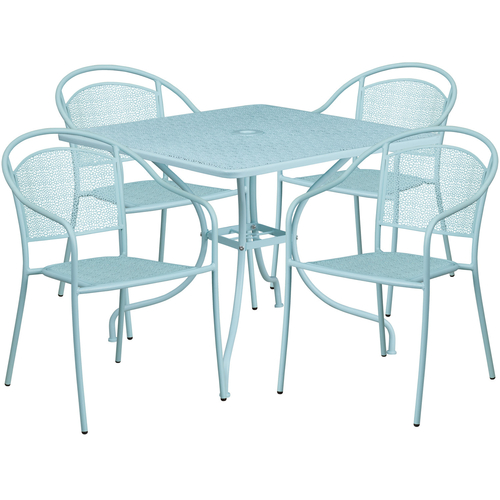 Flash Furniture CO-35SQ-03CHR4-SKY-GG 35.5" W x 35.5" D x 28.75" H Sky Blue Steel Square Patio Table Set with 4 Chairs