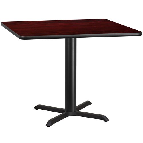 Flash Furniture XU-MAHTB-4242-T3333-GG 42”W x 42”D x 31-1/8”H Melamine Core With Mahogany Laminate Finish Cast Iron Column With Black Powder Coated Finish Square Dining Height Table