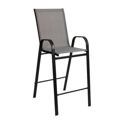 Flash Furniture 2-JJ-092H-GR-GG Gray Textilene Black Metal Frame Brazos Series Stacking Patio Barstool - Set of 2