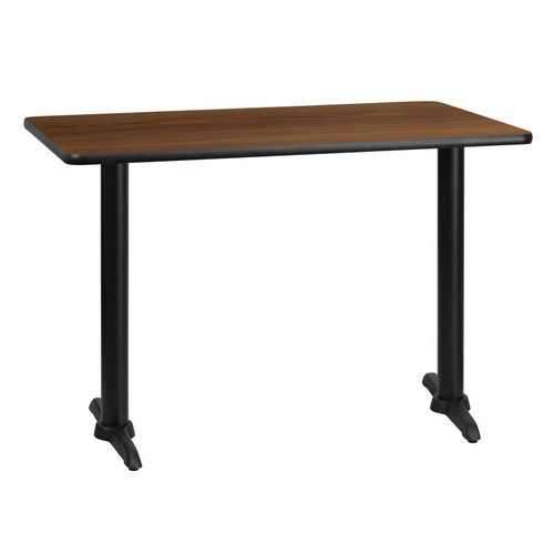 Flash Furniture XU-WALTB-3042-T0522-GG 42" W Rectangular Walnut Laminated Dining Height Table with 2 Pedestal T-Base