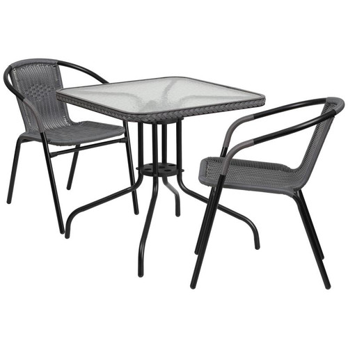 Flash Furniture TLH-073SQ-037GY2-GG Gray Steel Square Table Set with 2 Chairs