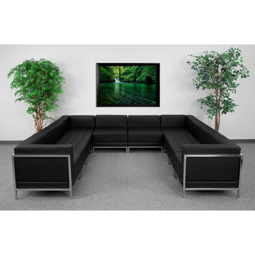 Flash Furniture ZB-IMAG-U-SECT-SET1-GG Black LeatherSoft With Integrated Stainless Steel Legs U-Shape Hercules Imagination Series Sectional