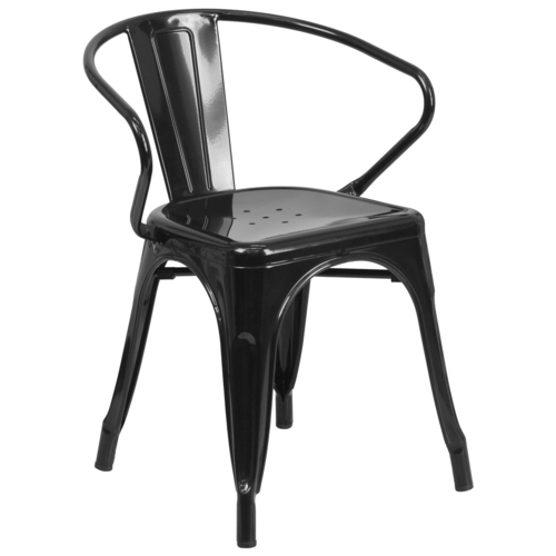 Flash Furniture CH-31270-BK-GG Black Galvanized Steel with Arms Vertical Slat Back and Drain Hole Seat Armchair
