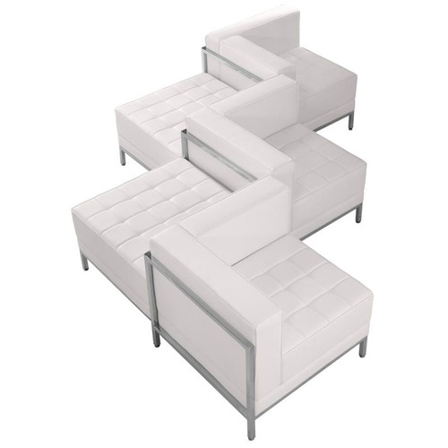 Flash Furniture ZB-IMAG-SET5-WH-GG White LeatherSoft With Integrated Stainless Steel Legs Modular Hercules Imagination Series Chair And Ottoman Set