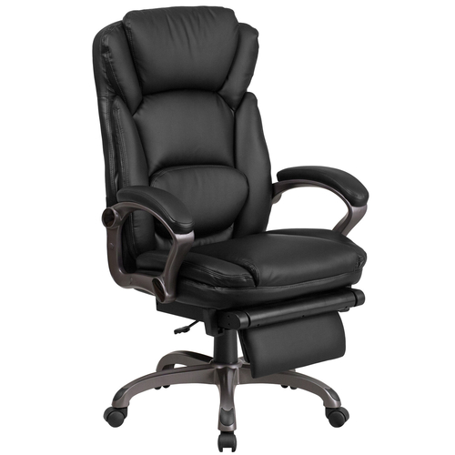 Flash Furniture BT-90279H-GG Black Padded Arms Heavy Duty Shining Gray Nylon Base with Headrest Executive Reclining Swivel Office Chair