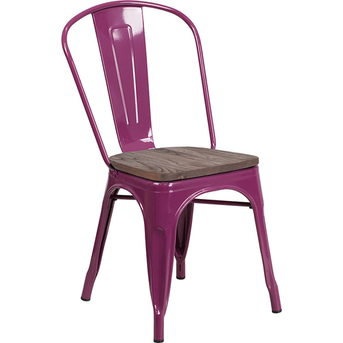 Flash Furniture ET-3534-PUR-WD-GG Purple Curved Back with Vertical Slat Textured Wood Seat Chair