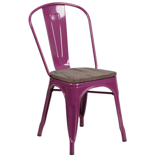 Flash Furniture ET-3534-PUR-WD-GG Purple Curved Back with Vertical Slat Textured Wood Seat Chair