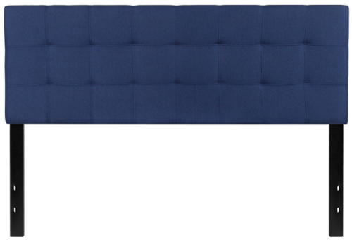 Flash Furniture HG-HB1704-Q-N-GG Navy Queen Size Contemporary Style Black Metal Stands with Adjustable Bed Rail Slots Fabric Bedford Headboard