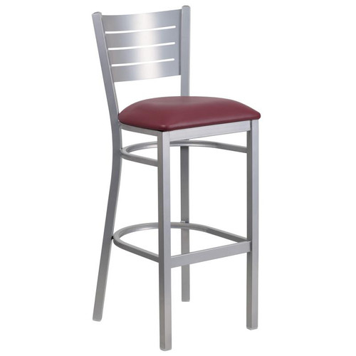 Flash Furniture XU-DG-60402-BAR-BURV-GG Burgundy Vinyl Seat With Slat Back Steel Silver Powder Coated Frame Hercules Series Restaurant Bar Stool
