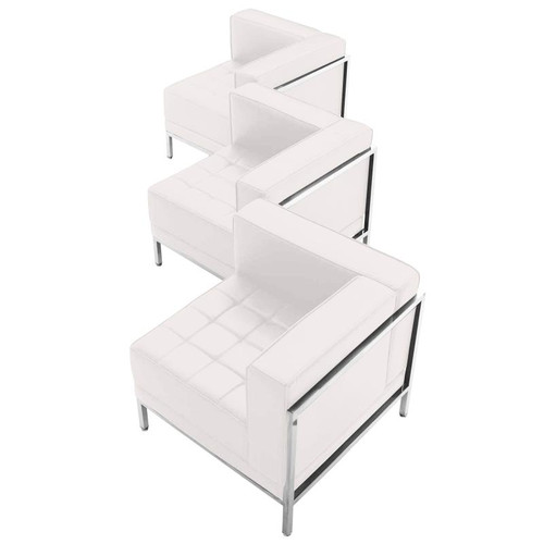 Flash Furniture ZB-IMAG-SET4-WH-GG White LeatherSoft With Integrated Stainless Steel Legs Modular Hercules Imagination Series Corner Chair Set
