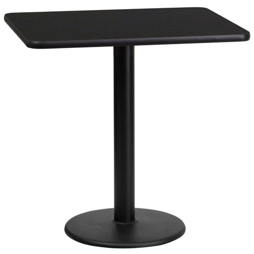 Flash Furniture XU-BLKTB-2430-TR18-GG 30" W Black Cast Iron Column Powder Coated and Laminate Finish Round Base Rectangular Table