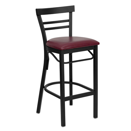 Flash Furniture XU-DG6R9BLAD-BAR-BURV-GG Burgundy Vinyl Seat With Ladder Back Steel Black Powder Coated Frame Hercules Series Restaurant Bar Stool