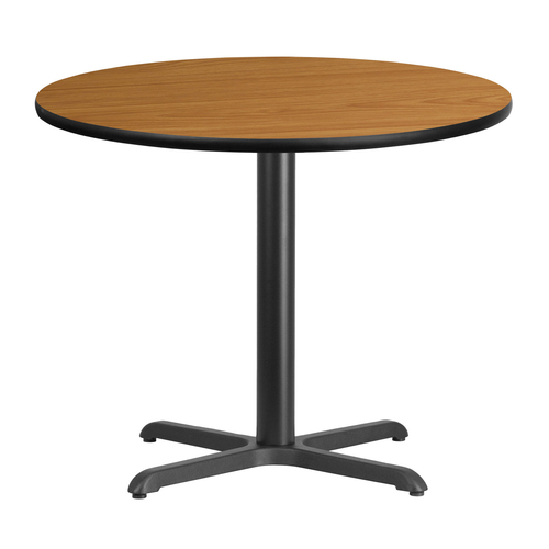 Flash Furniture XU-RD-36-NATTB-T3030-GG 36" Dia. Round Natural Laminated Dining Height Table with Four Pointed Pedestal Base