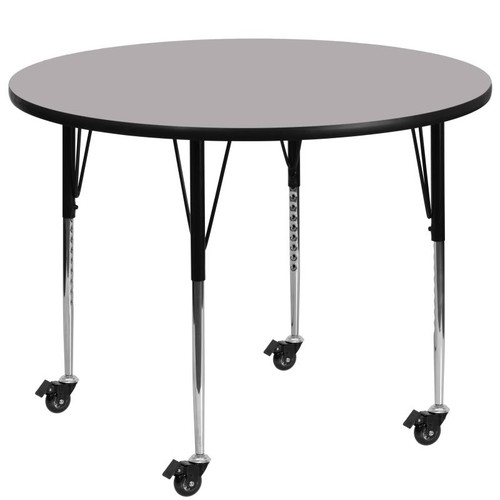 Flash Furniture XU-A42-RND-GY-T-A-CAS-GG 42" Dia. Round 22.25" - 30.25" Adjustable Height Gray Activity Table