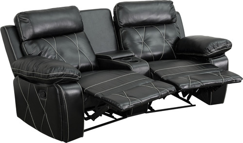 Flash Furniture BT-70530-2-BK-CV-GG 78" W x 66" D x 40" H Black Reclining 2 Seat Reel Comfort Series Theater Seating Unit