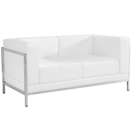 Flash Furniture ZB-IMAG-LS-WH-GG White LeatherSoft Upholstery With Exposed Stainless Steel Accent Bar Modular Hercules Imagination Series Loveseat