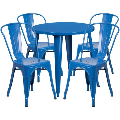 Flash Furniture CH-51090TH-4-18CAFE-BL-GG 30" Dia. x 29 1/2" H Blue Metal Round Table and 4 Chair Set