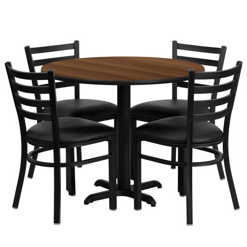 Flash Furniture HDBF1032-GG 36" Dia. x 30" H Walnut Laminate Finish Round Table Set with 4 Metal Ladder Back Chairs