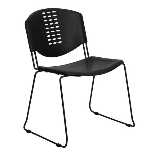 Flash Furniture RUT-NF02-BK-GG Black Metal Frame Perforated Back Hercules Series Stacking Chair