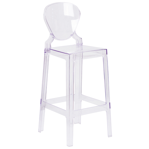 Flash Furniture OW-TEARBACK-29-GG Transparent Crystal Molded Polycarbonate Tear Back Ghost Counter Stool