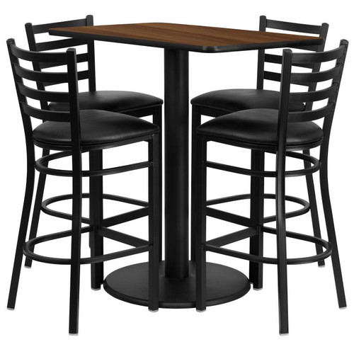 Flash Furniture RSRB1020-GG 42" Dia. x 42" H Walnut Laminate Finish Square Table Set with 4 Metal Ladder Back Metal ladder Back Bar Stools