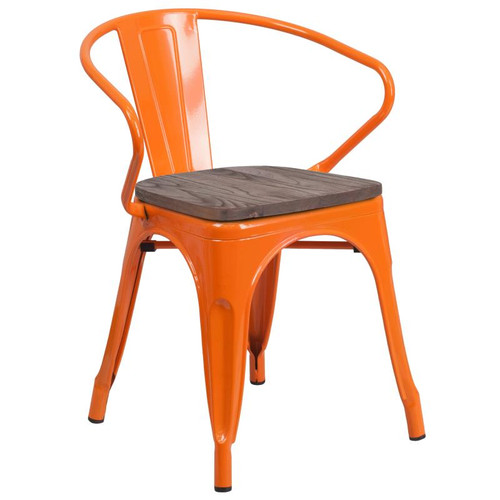 Flash Furniture CH-31270-OR-WD-GG 21.5" W x 19" D x 27.75" H Orange Bistro Stacking Armchair