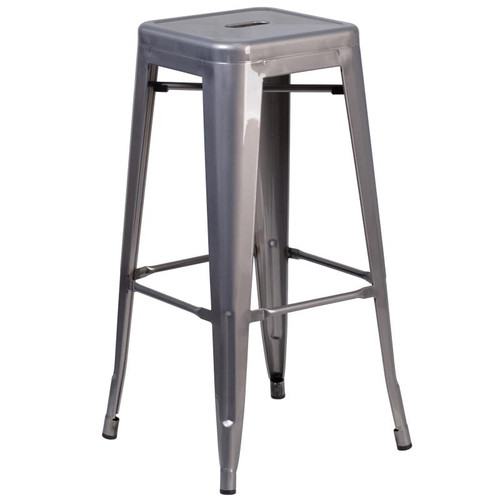 Flash Furniture XU-DG-TP0004-30-GG Silver with Clear Coat Metal Drain Hole in Seat Backless Bar Stool