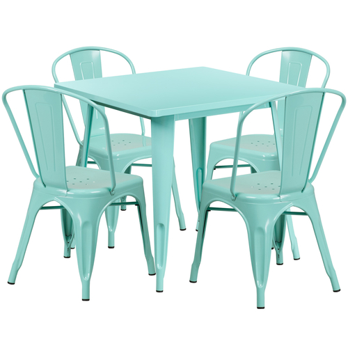 Flash Furniture ET-CT002-4-30-MINT-GG Mint Steel Square Table Set with 4 Chairs