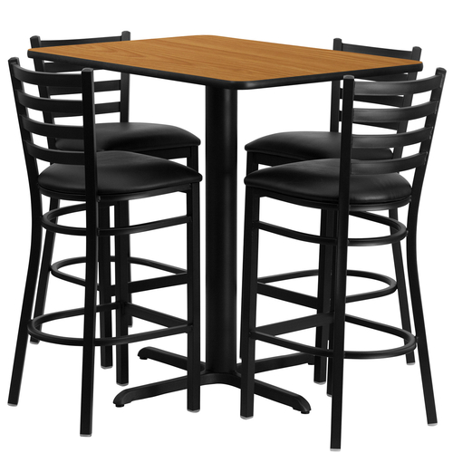 Flash Furniture HDBF1019-GG 42" Dia. x 42" H Natural Laminate Finish Square Table Set with 4 Metal Ladder Back Bar Stools
