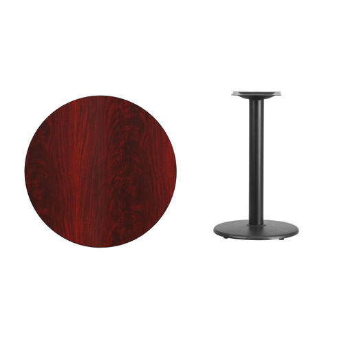 Flash Furniture XU-RD-30-MAHTB-TR18-GG 30" Dia. Round Mahogany Laminated Dining Height Table with Pedestal Base