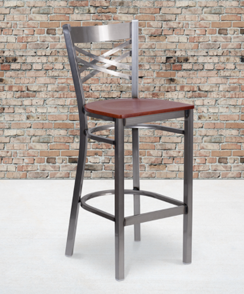 Flash Furniture XU-6F8B-CLR-BAR-BLKV-GG Black Vinyl Seat Steel Frame With Clear Coat Finish Hercules Series Restaurant Bar Stool