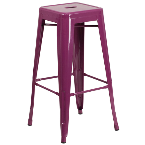 Flash Furniture ET-BT3503-30-PUR-GG 30.25" H Purple Galvanized Steel with Drain Hole Seat Bar Stool