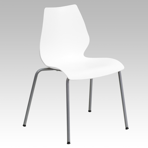 Flash Furniture RUT-288-WHITE-GG White Metal Frame Retro Modern Design Hercules Series Stacking Chair