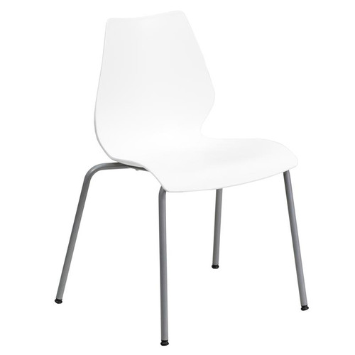 Flash Furniture RUT-288-WHITE-GG White Metal Frame Retro Modern Design Hercules Series Stacking Chair