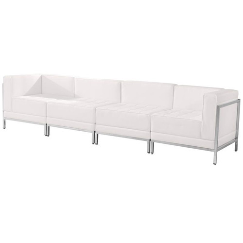 Flash Furniture ZB-IMAG-SET8-WH-GG White LeatherSoft With Integrated Stainless Steel Legs Modular Hercules Imagination Series Lounge Set