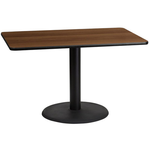 Flash Furniture XU-WALTB-3048-TR24-GG 48" W Rectangular Walnut Laminated Dining Height Table with Round Pedestal Base