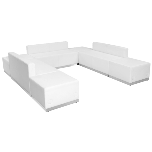 Flash Furniture ZB-803-660-SET-WH-GG White LeatherSoft with Brushed Stainless Steel Base Modular Hercules Alon Series Reception Configuration