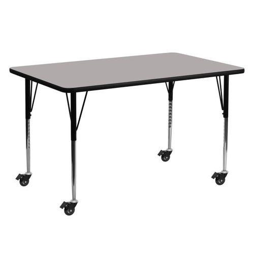 Flash Furniture XU-A2460-REC-GY-H-A-CAS-GG 60" W x 24" D x 22.62" - 30.5" Adjustable Height Rectangular Gray Activity Table