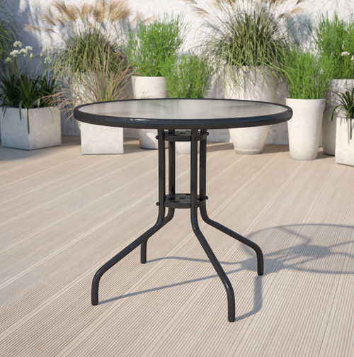 Flash Furniture TLH-070-2-GG Metal Base Black Powder Coated Finish With Tempered Glass Top Round Patio Table