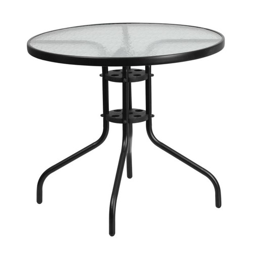 Flash Furniture TLH-070-2-GG Metal Base Black Powder Coated Finish With Tempered Glass Top Round Patio Table