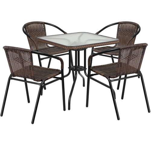 Flash Furniture TLH-073SQ-037BN4-GG Brown Steel Square Table Set with 4 Chairs