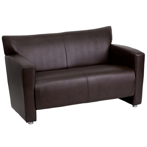 Flash Furniture 222-2-BN-GG Brown LeatherSoft with Brushed Aluminum Feet Hercules Majesty Series Reception Loveseat