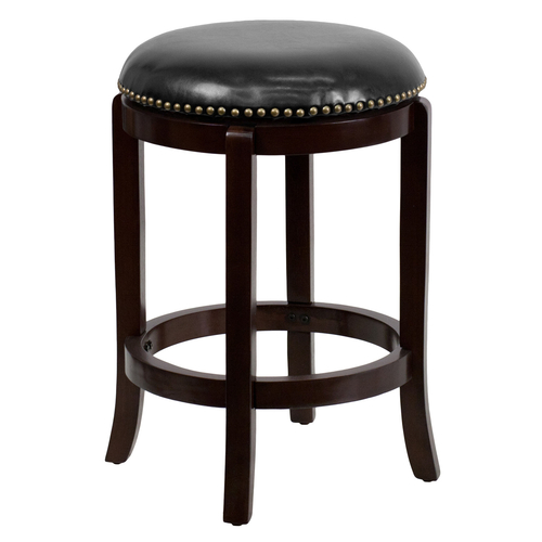 Flash Furniture TA-68924-CA-CTR-GG Black LeatherSoft Wood Frame with Cappuccino Finish Counter Height Swivel Bar Stool