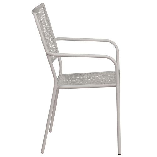 Flash Furniture CO-2-SIL-GG Light Gray Steel with Arms Square Back and Seat Patio Stacking Armchair