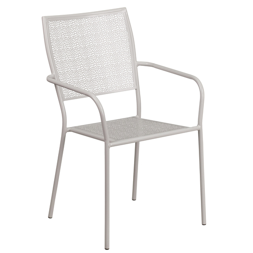Flash Furniture CO-2-SIL-GG Light Gray Steel with Arms Square Back and Seat Patio Stacking Armchair