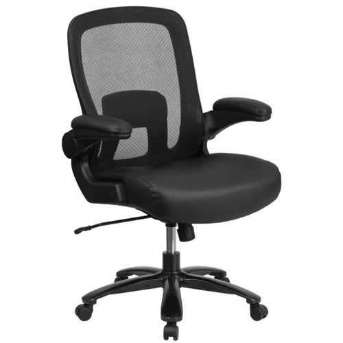 Flash Furniture BT-20180-LEA-GG Black Padded Arms Heavy Duty Black Metal Base Hercules Series Big & Tall Executive Swivel Office Chair